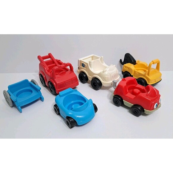 Fisher Price Little People Vehicle Lot of 6 Tow Truck Blue Car Red Car - Picture 5 of 14